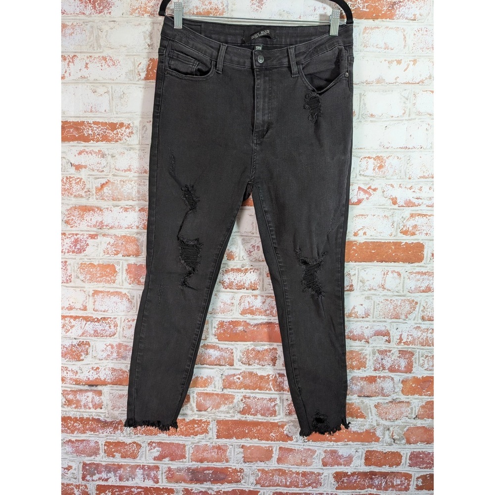 Judy Blue Distressed Skinny Jeans Women 13/31 Black Raw Hem Denim
